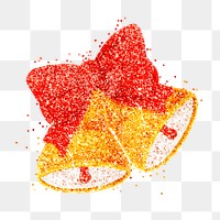 Glitter golden jingle bell png sticker with ribbon