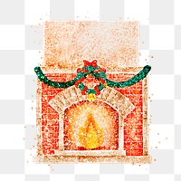 Glitter Christmas fireplace png sticker hand drawn