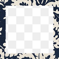 Frame png William Morris leafy pattern transparent background indigo botanical pattern remix