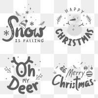 Cute Christmas typography png doodle sticker collection