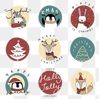 Christmas greeting png cute animal social media sticker collection