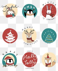 Christmas celebration png festive doodle badges set
