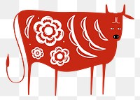 Ox classic red png Chinese zodiac sign design element
