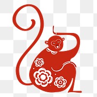 Monkey classic red png Chinese zodiac sign design element