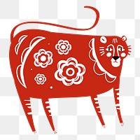 Tiger classic red png Chinese zodiac sign design element