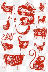 Cut Chinese zodiac animals png transparent collection