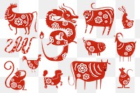 Red Chinese zodiac animals png transparent collection