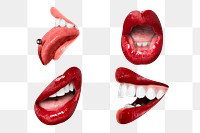Png red lips playful expression stickers set for Valentine&#39;s day