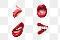 Red lips png playful expression stickers set for Valentine&#39;s day