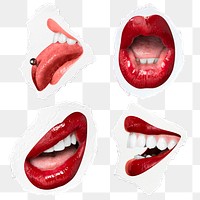 PNG lips playful expression stickers set for Valentine&#39;s day