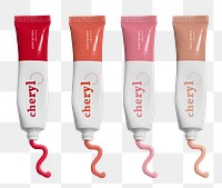 Png lipstick shades mockup cosmetic tubes arranged in a row