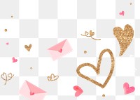 Valentine’s love letter png border frame transparent background with glittery heart