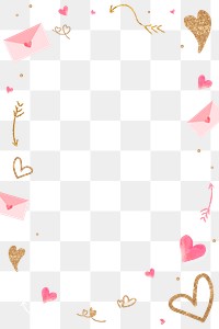 Valentine’s love letter frame png transparent background with glittery heart