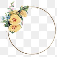 Png hollyhock frame in gold vintage illustration