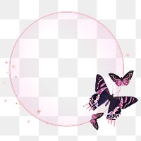 Png transparent frame in pink with butterflies