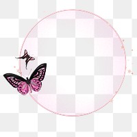 Png transparent frame in pink with butterflies