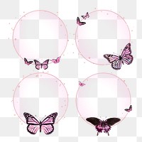 Png butterfly frame with star sparkles set