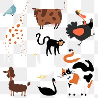 Animal png stickers cute design elements set