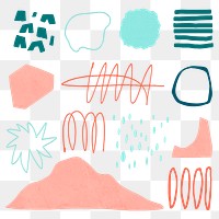 Png memphis style colorful design elements in pastel set