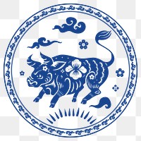 Png Year of ox badge blue Chinese horoscope zodiac sign