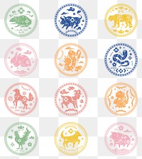 Png Chinese horoscope zodiac animals badges colorful new year set