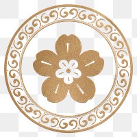Png sakura flower badge gold new year design element
