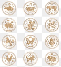 Png Chinese animal zodiac sign badges gold new year design elements collection