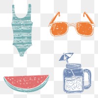PNG summer essentials  printmaking design elements collection