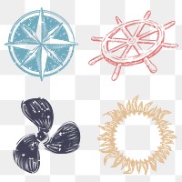 PNG marine navigation printmaking cute design elements set