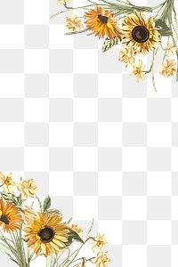 Floral png border with hand painted sunflower on transparent background