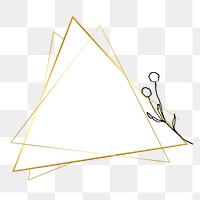 Png frame in gold triangle with floral doodle in minimal aesthetic on transparent background