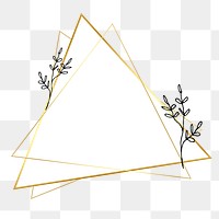 Png frame in gold triangle with floral doodle in minimal aesthetic on transparent background 