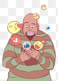 Man png social addiction colorful doodle illustration