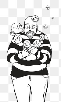 Man png social addiction grayscale doodle illustration
