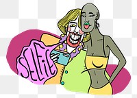 Trans women png taking selfie doodle illustration for pride month campaign