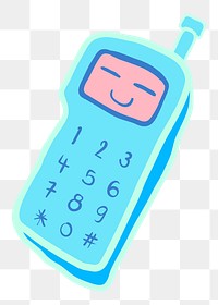 Phone png cute doodle sticker with smiley face