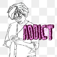 Png social media addicted woman sticker doodle in black