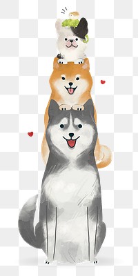 Sticker png with cute dogs illustration on transparent background