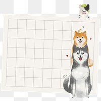 Paper note png with cute hand-drawn dogs on transparent background