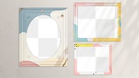 Photo frame PNG mockup, pastel Memphis, home decor set