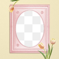 Frame PNG mockup, pastel pink with tulip flower