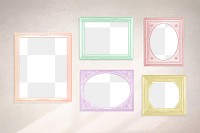 Photo frame PNG mockup, wall decor set in pastel