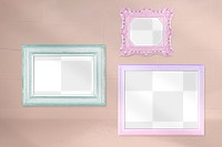 Photo frame PNG mockup, wall decor set in pastel