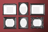 Frame PNG mockup, home decor set, black Gothic style