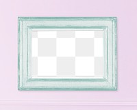 Frame PNG mockup, pastel green on purple wall