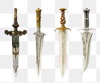 Ancient dagger png sticker, melee weapon illustration set, remix from the artwork of Sir Matthew Digby Wyatt