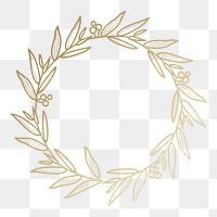 Gold wreath logo png clipart, aesthetic gold botanical illustration in transparent background