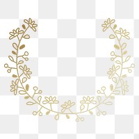 Botanical logo element png clipart, gold floral design in transparent background