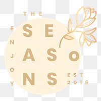 Aesthetic flower logo png badge, botanical gold illustration