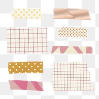 Pink washi tape png clipart, cute pattern collection on transparent background